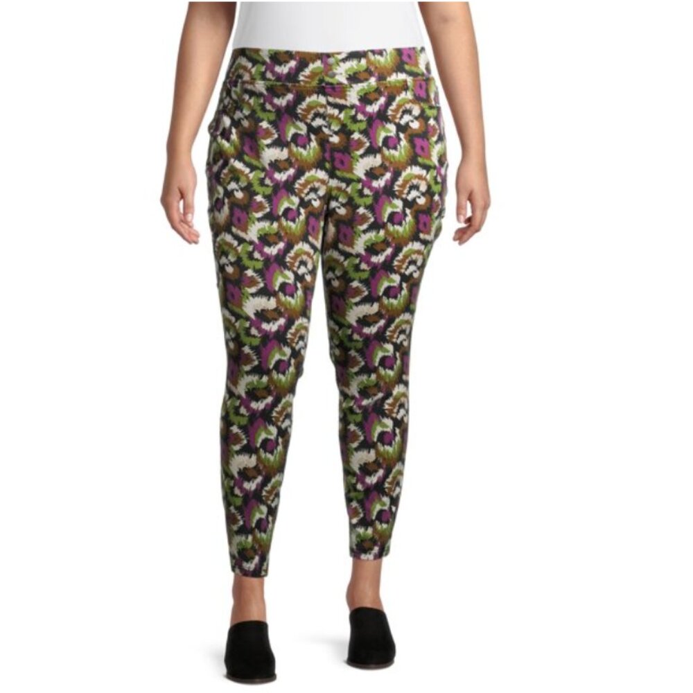 Terra & Sky Women's Plus Size Elastic Waist Pockets Stretch Printed Jeggings NWT